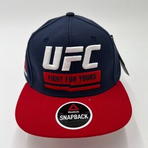Reebok UFC Fight For Yours Snapback Hat Navy Blue Red Flat Brim MMA Mens NEW